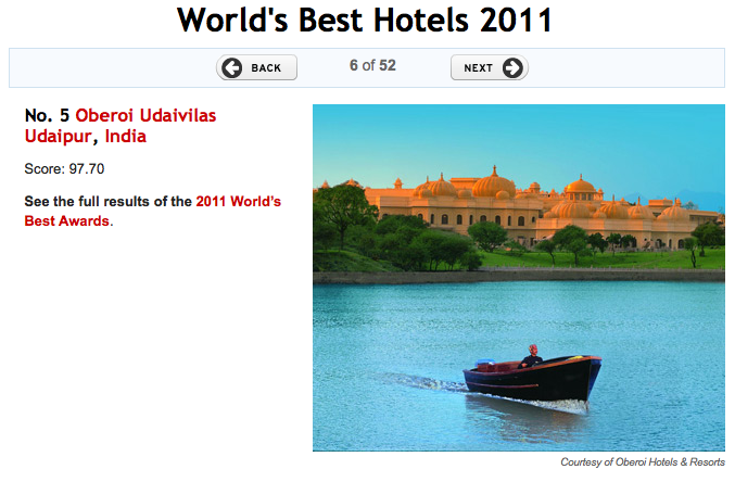 World's Best Hotels in 2011 Oberoi Udaivilas