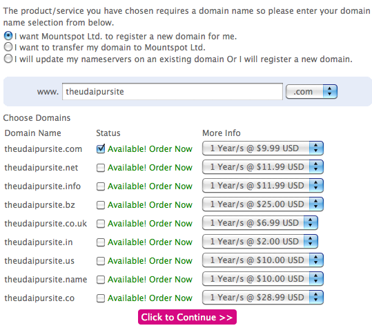 Domain Name Configuration Page