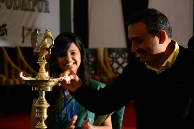 Prof. Janat Shah, Director, IIM Udaipur lighting the inaugural lamp for Arth-Samvaad 2013