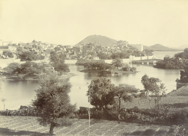 The Lake and a part of the city, Udaipur. From the north