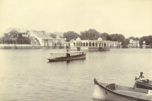 The Mohanmandir (water-palace) and the Lake, Udaipur. From the east